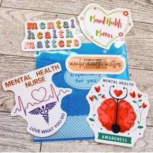 Mental Health Matters Stickers Awareness Nurse Med Prof - 5pc Set - 2.5" Die Cut